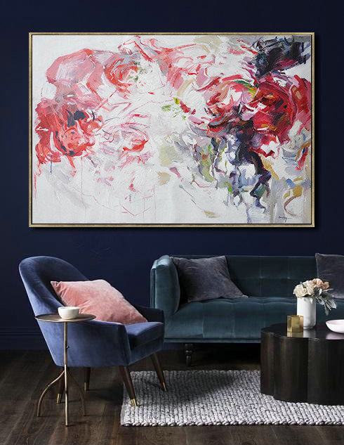 Horizontal Abstract Flower Painting Living Room Wall Art #ABH0A38 - Click Image to Close